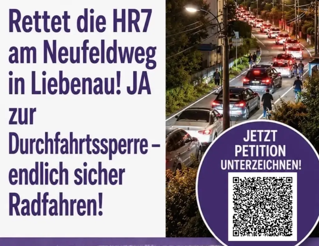 Petition für die HR7: Durchfahrtssperre am Neufeldweg gefordert
